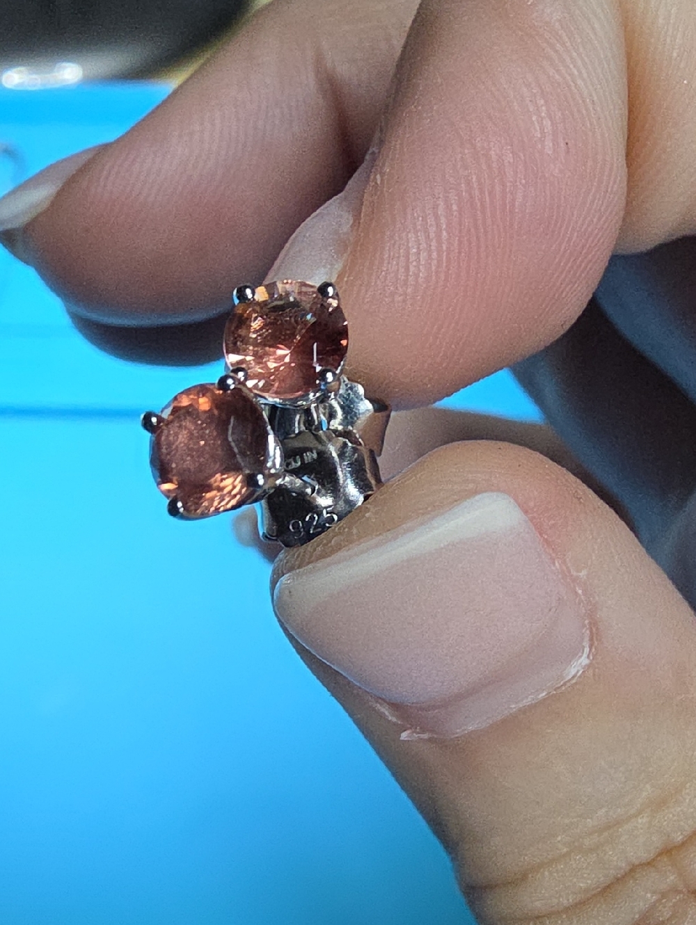 Oregon Sun stone sterling silver Gemstone Stud Earrings - Elegant  Studs - Picture 4 of 6
